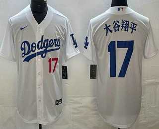 Men%27s Los Angeles Dodgers #17 Shohei Ohtani White Japanese Name Player Number Cool Base Jersey->los angeles dodgers->MLB Jersey